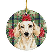 Load image into Gallery viewer, Cream Dachshund Christmas PoinsettIas Ceramic Ornament