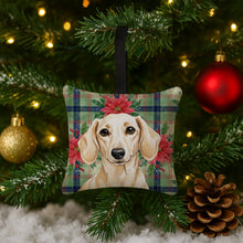 Load image into Gallery viewer, Cream Dachshund Christmas PoinsettIas Hanging Square Fabric Ornament 3.5 x 3.5