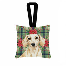 Load image into Gallery viewer, Cream Dachshund Christmas PoinsettIas Hanging Square Fabric Ornament 3.5 x 3.5
