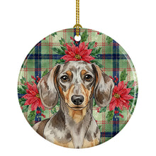 Load image into Gallery viewer, Dapple Dachshund Christmas PoinsettIas Ceramic Ornament