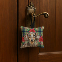 Load image into Gallery viewer, Dapple Dachshund Christmas PoinsettIas Hanging Square Fabric Ornament 3.5 x 3.5