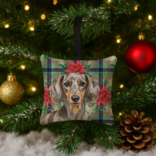 Load image into Gallery viewer, Dapple Dachshund Christmas PoinsettIas Hanging Square Fabric Ornament 3.5 x 3.5