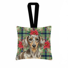 Load image into Gallery viewer, Dapple Dachshund Christmas PoinsettIas Hanging Square Fabric Ornament 3.5 x 3.5