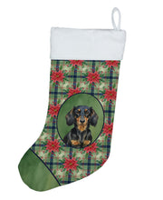 Load image into Gallery viewer, Longhaired Black and Tan Dachshund Christmas PoinsettIas Holiday Stocking