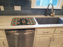 Load image into Gallery viewer, Longhaired Black and Tan Dachshund Christmas PoinsettIas Dish Drying Mat