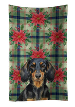 Load image into Gallery viewer, Longhaired Black and Tan Dachshund Christmas PoinsettIas Kitchen Towel
