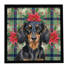 Load image into Gallery viewer, Longhaired Black and Tan Dachshund Christmas PoinsettIas Framed Metal Print