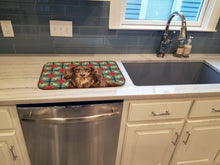 Load image into Gallery viewer, Longhaired Chocolate and Tan Dachshund Christmas PoinsettIas Dish Drying Mat