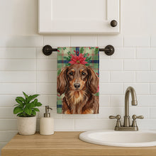 Load image into Gallery viewer, Longhaired Chocolate and Tan Dachshund Christmas PoinsettIas Kitchen Towel