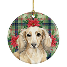 Load image into Gallery viewer, Longhaired Cream Dachshund Christmas PoinsettIas Ceramic Ornament