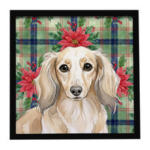 Load image into Gallery viewer, Longhaired Cream Dachshund Christmas PoinsettIas Framed Metal Print