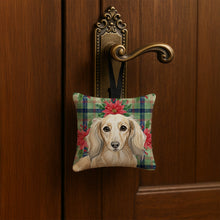 Load image into Gallery viewer, Longhaired Cream Dachshund Christmas PoinsettIas Hanging Square Fabric Ornament 3.5 x 3.5