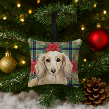Load image into Gallery viewer, Longhaired Cream Dachshund Christmas PoinsettIas Hanging Square Fabric Ornament 3.5 x 3.5