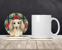 Load image into Gallery viewer, Longhaired Cream Dachshund Christmas PoinsettIas Large Sandstone Coasters Pack of 4