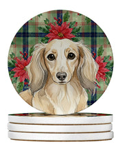Load image into Gallery viewer, Longhaired Cream Dachshund Christmas PoinsettIas Large Sandstone Coasters Pack of 4
