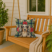 Load image into Gallery viewer, Longhaired Dapple Dachshund Christmas PoinsettIas Throw Pillow