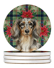 Load image into Gallery viewer, Longhaired Dapple Dachshund Christmas PoinsettIas Large Sandstone Coasters Pack of 4