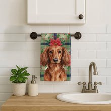 Load image into Gallery viewer, Longhaired Red Dachshund Christmas PoinsettIas Kitchen Towel