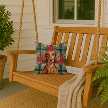 Load image into Gallery viewer, Longhaired Red Dachshund Christmas PoinsettIas Throw Pillow