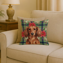 Load image into Gallery viewer, Longhaired Red Dachshund Christmas PoinsettIas Throw Pillow