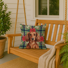 Load image into Gallery viewer, Longhaired Red Dachshund Christmas PoinsettIas Throw Pillow