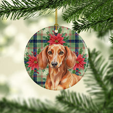 Load image into Gallery viewer, Red Brown Dachshund Christmas PoinsettIas Ceramic Ornament