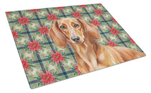 Load image into Gallery viewer, Red Brown Dachshund Christmas PoinsettIas Glass Cutting Board