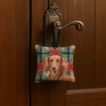 Load image into Gallery viewer, Red Brown Dachshund Christmas PoinsettIas Hanging Square Fabric Ornament 3.5 x 3.5