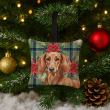 Load image into Gallery viewer, Red Brown Dachshund Christmas PoinsettIas Hanging Square Fabric Ornament 3.5 x 3.5