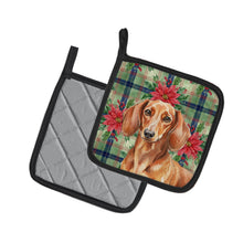 Load image into Gallery viewer, Red Brown Dachshund Christmas PoinsettIas Pair of Pot Holders