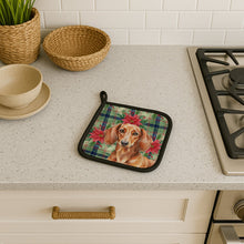 Load image into Gallery viewer, Red Brown Dachshund Christmas PoinsettIas Pair of Pot Holders