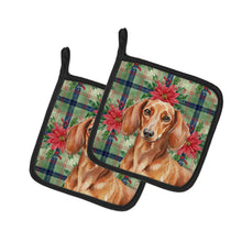 Load image into Gallery viewer, Red Brown Dachshund Christmas PoinsettIas Pair of Pot Holders
