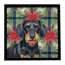 Load image into Gallery viewer, Wirehaired Black and Tan Dachshund Christmas PoinsettIas Framed Metal Print