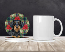 Load image into Gallery viewer, Wirehaired Black and Tan Dachshund Christmas PoinsettIas Large Sandstone Coasters Pack of 4