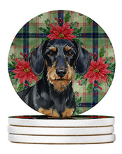 Load image into Gallery viewer, Wirehaired Black and Tan Dachshund Christmas PoinsettIas Large Sandstone Coasters Pack of 4