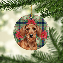 Load image into Gallery viewer, Wirehaired Red Dachshund Christmas PoinsettIas Ceramic Ornament