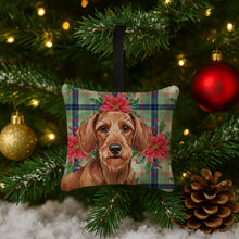 Load image into Gallery viewer, Wirehaired Red Dachshund Christmas PoinsettIas Hanging Square Fabric Ornament 3.5 x 3.5
