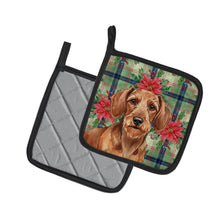 Load image into Gallery viewer, Wirehaired Red Dachshund Christmas PoinsettIas Pair of Pot Holders