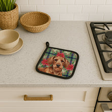 Load image into Gallery viewer, Wirehaired Red Dachshund Christmas PoinsettIas Pair of Pot Holders