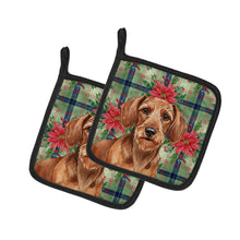 Load image into Gallery viewer, Wirehaired Red Dachshund Christmas PoinsettIas Pair of Pot Holders