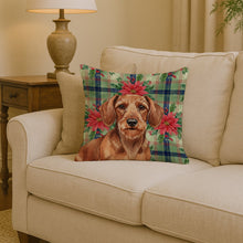Load image into Gallery viewer, Wirehaired Red Dachshund Christmas PoinsettIas Throw Pillow