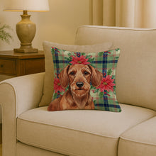 Load image into Gallery viewer, Wirehaired Red Dachshund Christmas PoinsettIas Throw Pillow
