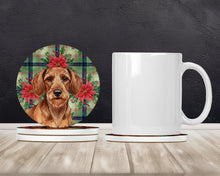 Load image into Gallery viewer, Wirehaired Red Dachshund Christmas PoinsettIas Large Sandstone Coasters Pack of 4