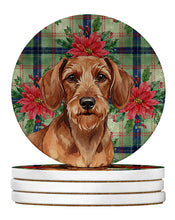Load image into Gallery viewer, Wirehaired Red Dachshund Christmas PoinsettIas Large Sandstone Coasters Pack of 4