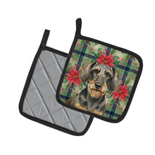 Load image into Gallery viewer, Wirehaired Wild Boar Dachshund Christmas PoinsettIas Pair of Pot Holders