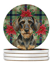 Load image into Gallery viewer, Wirehaired Wild Boar Dachshund Christmas PoinsettIas Large Sandstone Coasters Pack of 4