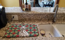 Load image into Gallery viewer, Liver Dalmatian Christmas PoinsettIas Dish Drying Mat