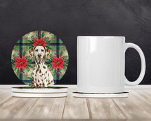 Load image into Gallery viewer, Liver Dalmatian Christmas PoinsettIas Large Sandstone Coasters Pack of 4