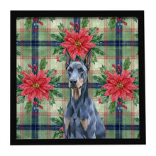 Load image into Gallery viewer, Blue Doberman Pinscher Christmas PoinsettIas Framed Metal Print