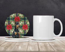 Load image into Gallery viewer, Doberman Pinscher Christmas PoinsettIas Large Sandstone Coasters Pack of 4